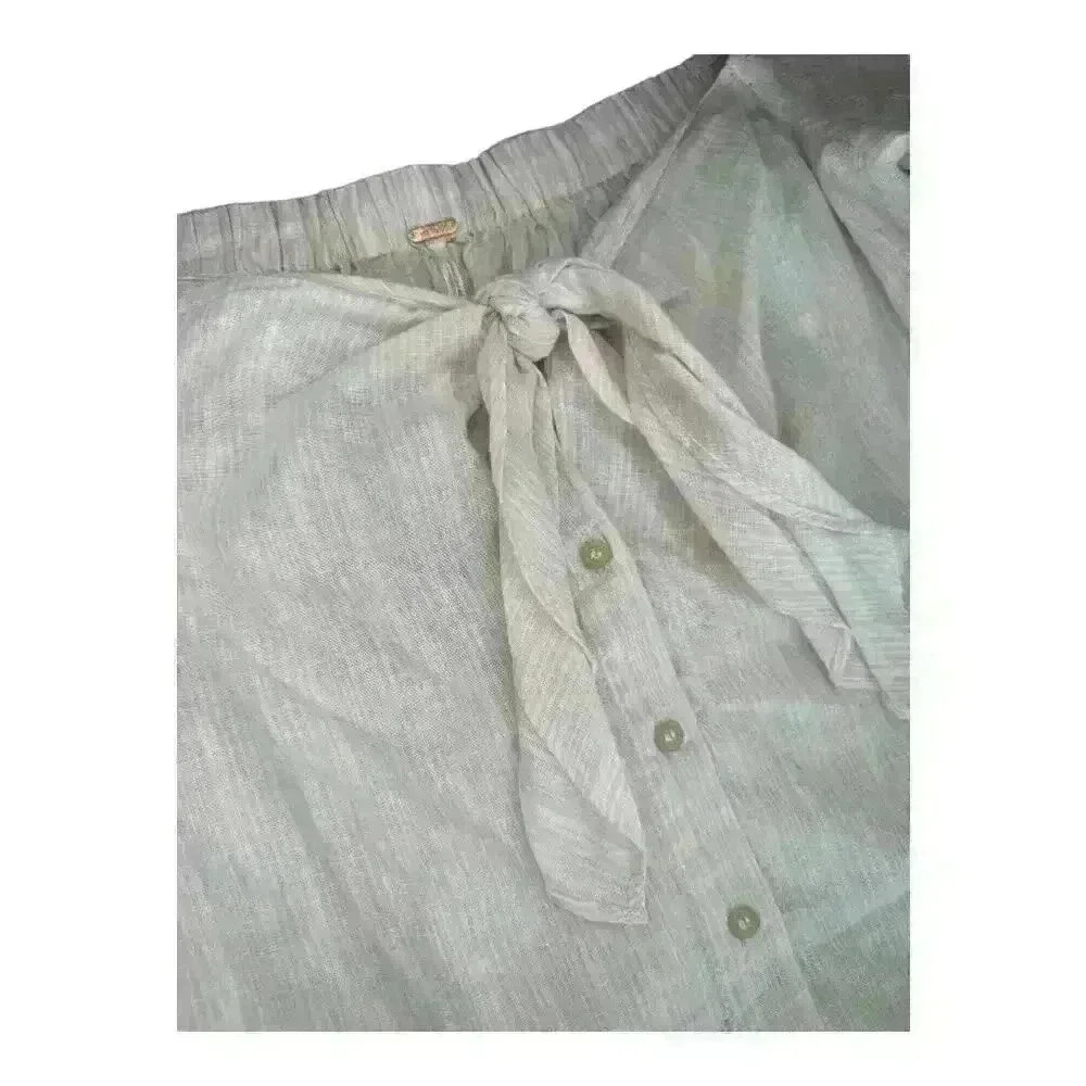Free People - Off-Shoulder Light Pink Striped Top with Front Buttons and Tie - Picture 3 of 4